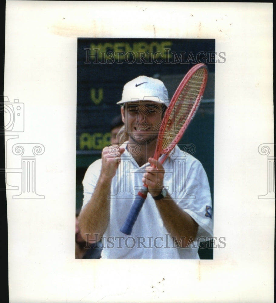 1992 Press Photo Andre Agassi After Defeating John McEnroe at Wimbledon-Historic Images