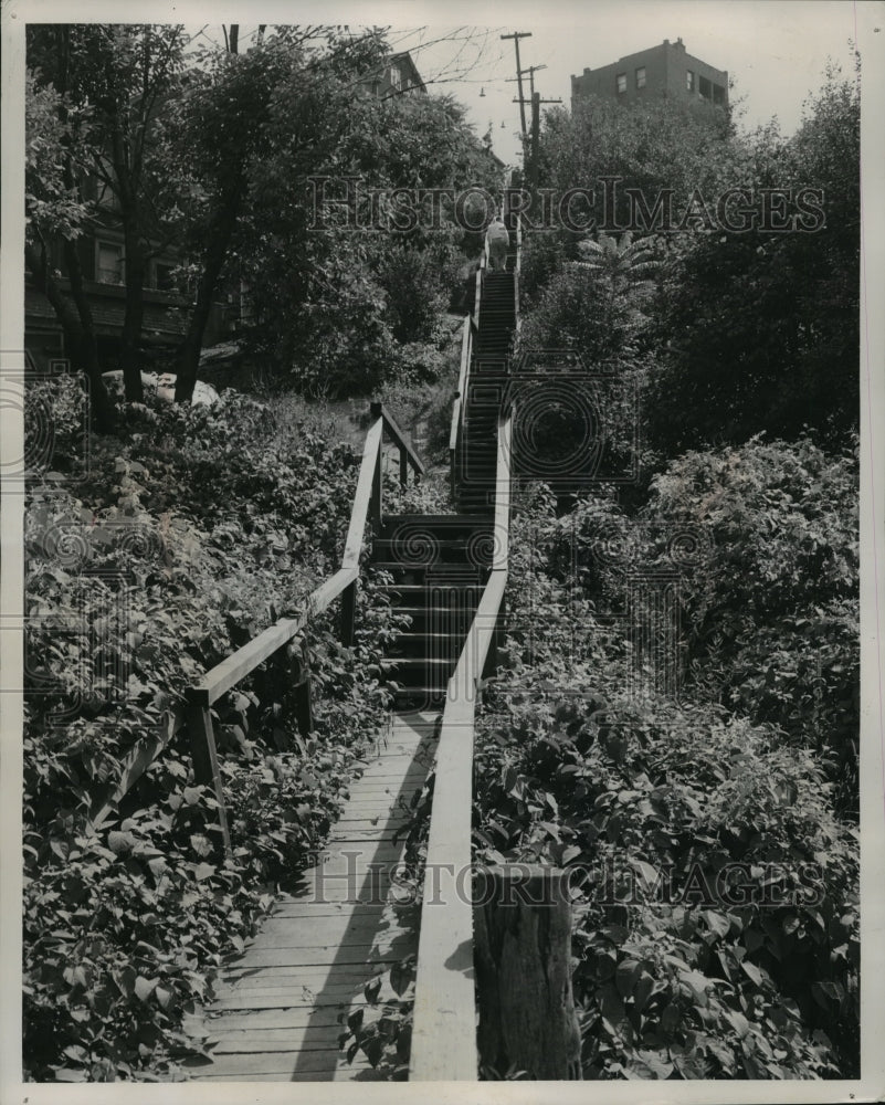 1952 Press Photo North Slope of the Menomonee River Valley Steps in Milwaukee - Historic Images