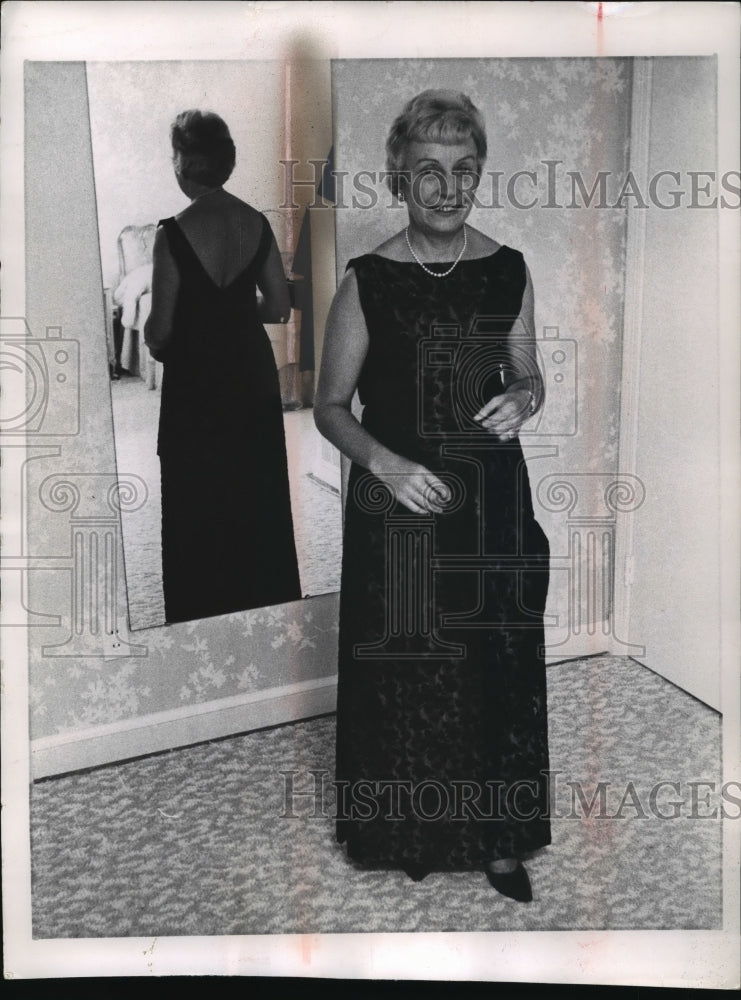1964 Mrs. Humphrey Wearing Formal Blue Silk Dinner Gown  - Historic Images