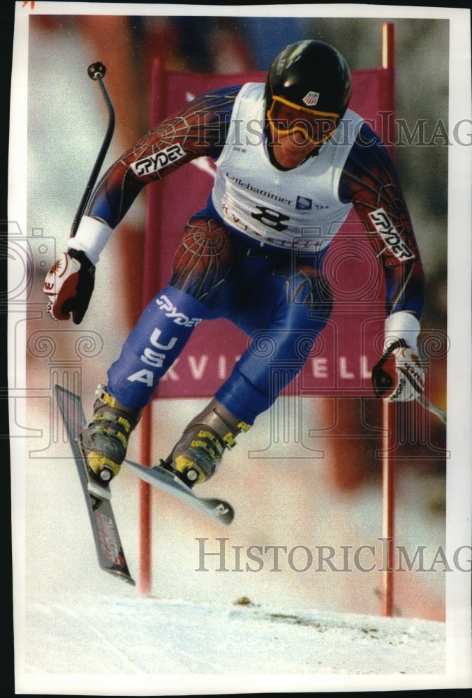 1994 Press Photo American Downhill Skiier Tommy Moe Files Past A Marker-Historic Images
