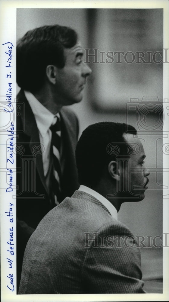 1987 Press Photo Attorney Donald Zuidmulder and Mossy Cade at Cade&#39;s Trial-Historic Images