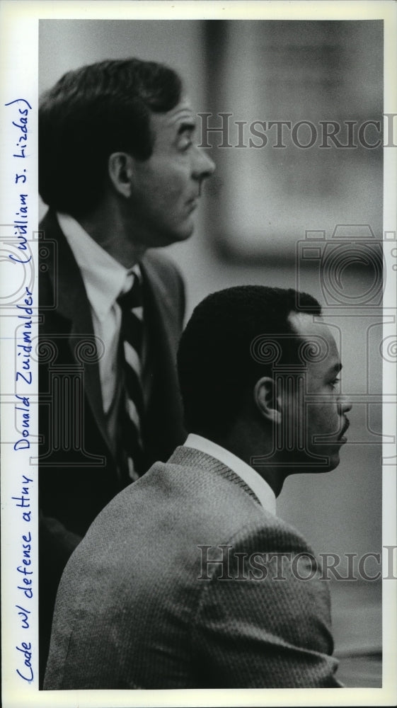 1987 Press Photo Attorney Donald Zuidmulder and Mossy Cade at Cade's Trial-Historic Images