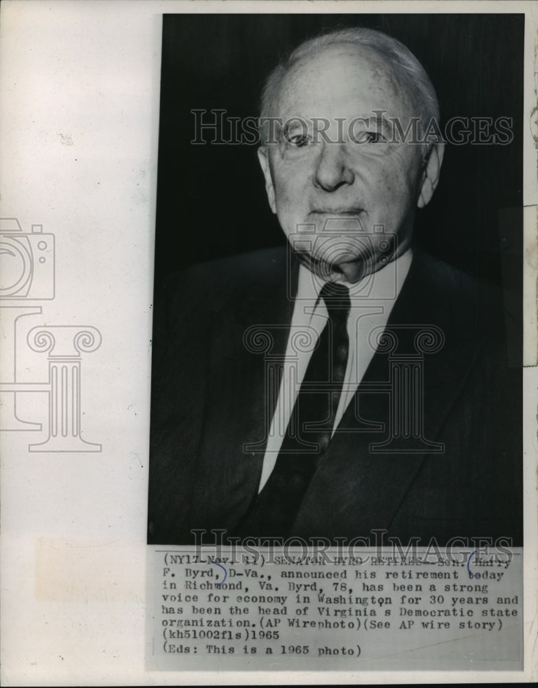 1966 Senator Harry Byrd, 78, of Virginia Announces His Retirement - Historic Images