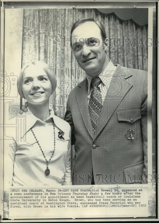 1972 Press Photo LSU Cage Coach Dick Brown and Wife Vonnie in New Orleans-Historic Images