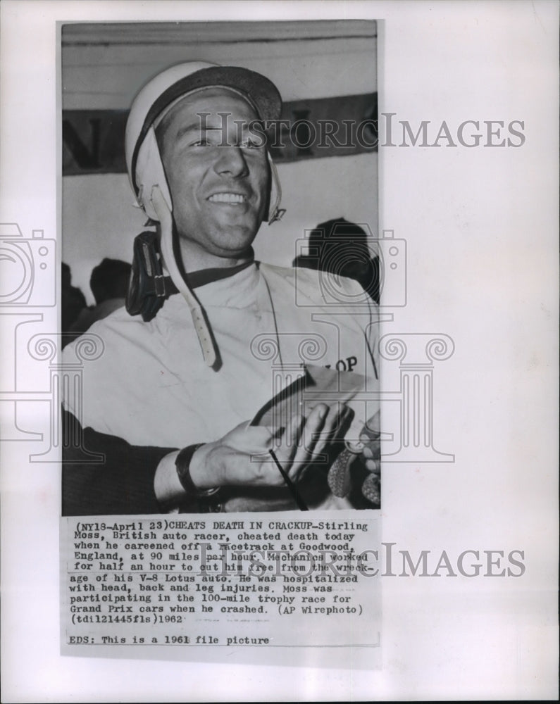 1962 Stirling Moss Cheated death at Goodwood England  - Historic Images