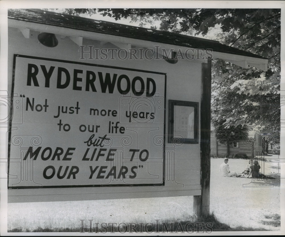 1956 Ryderwood, Washington Town Motto Outside Town Meeting Place - Historic Images