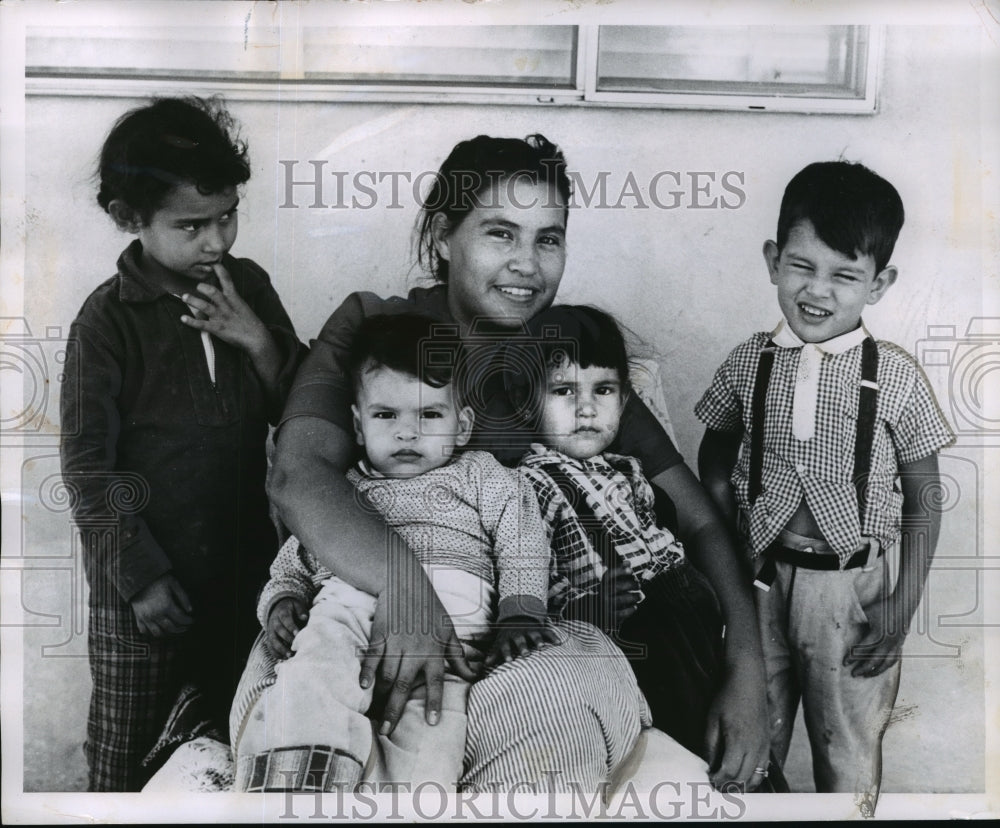 1963 Estella Loya and children in Chamizal region of El Paso Texas - Historic Images