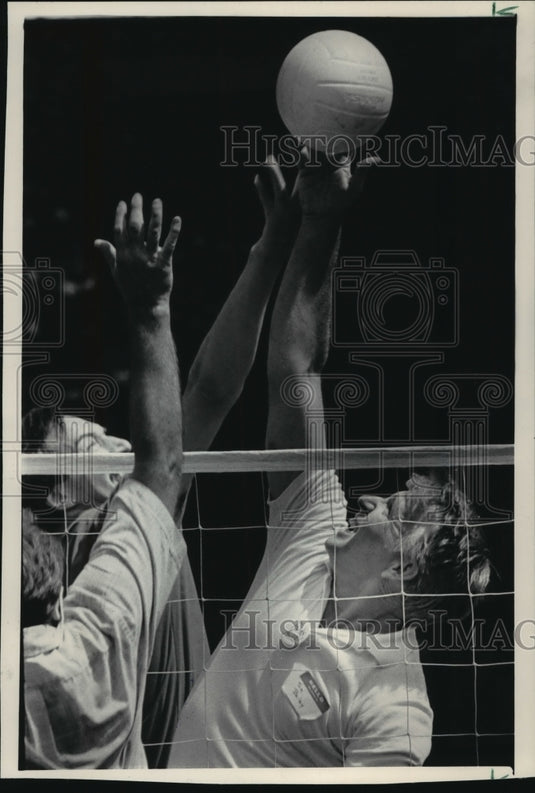 1984 Press Photo Guys Playing Volleyball in Brown Deer Park in Wisconsin-Historic Images