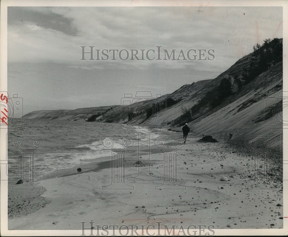 1962 Hiker in Cambrian sandstone cliffs by Lake Superior, Michigan-Historic Images