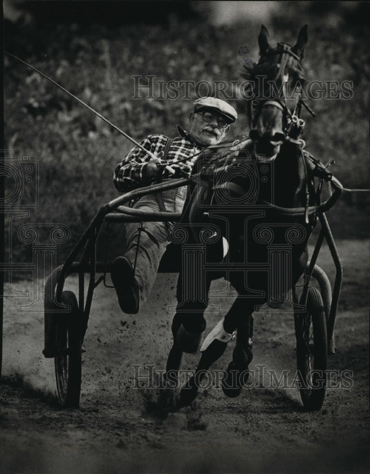 1991 Press Photo Amee's Mark Gets Brisk Workout with Harness Racer, Wilmer Lemke - Historic Images