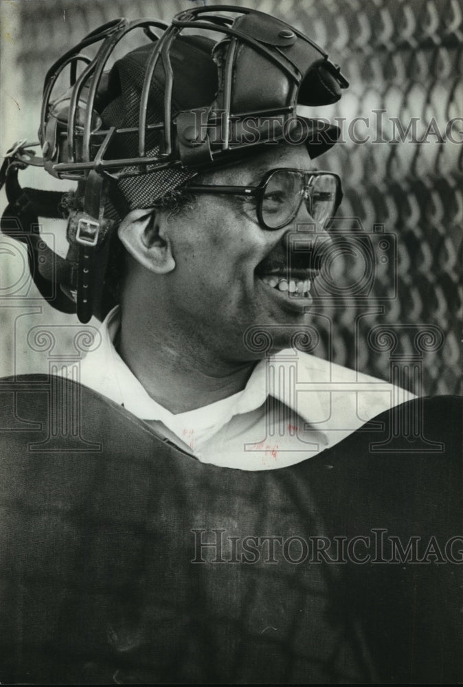1982 Press Photo James Beckum in Catcher&#39;s Mask, Beckum-Stapleton Little League - Historic Images