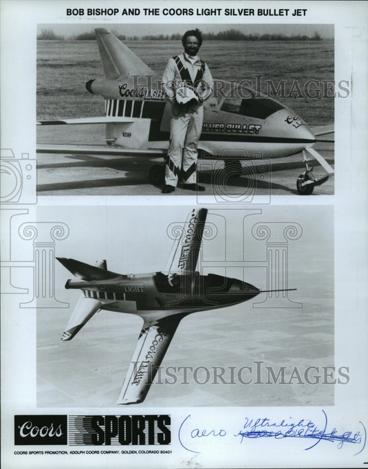1985 Press Photo Bob Bishop and the Coors Light Silver Bullet Jet - mja63716 - Historic Images