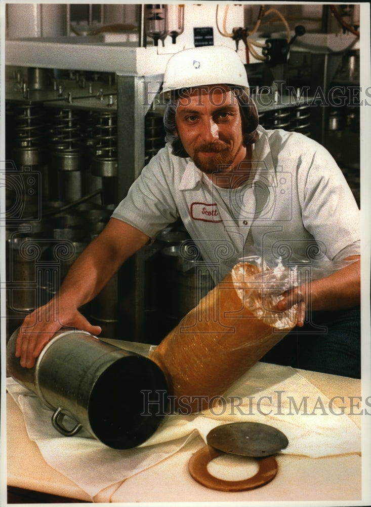 1994 Press Photo Scott Erickson turns sheep milk into cheese at his factory-Historic Images