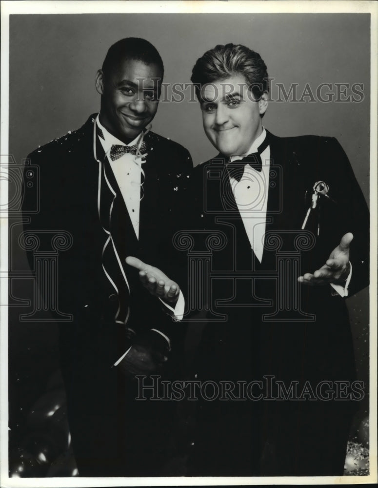 1992 Press Photo Jay Leno and Branford Marsalis to Ring in New Year - mja63946-Historic Images