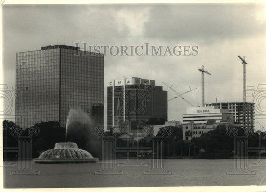 1967 Press Photo Cranes in Orlando for a $1 billion Expansion Project - Historic Images
