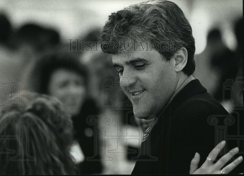 1989 Comedian Jay Leno during a party at WTMJ studio, Milwaukee-Historic Images