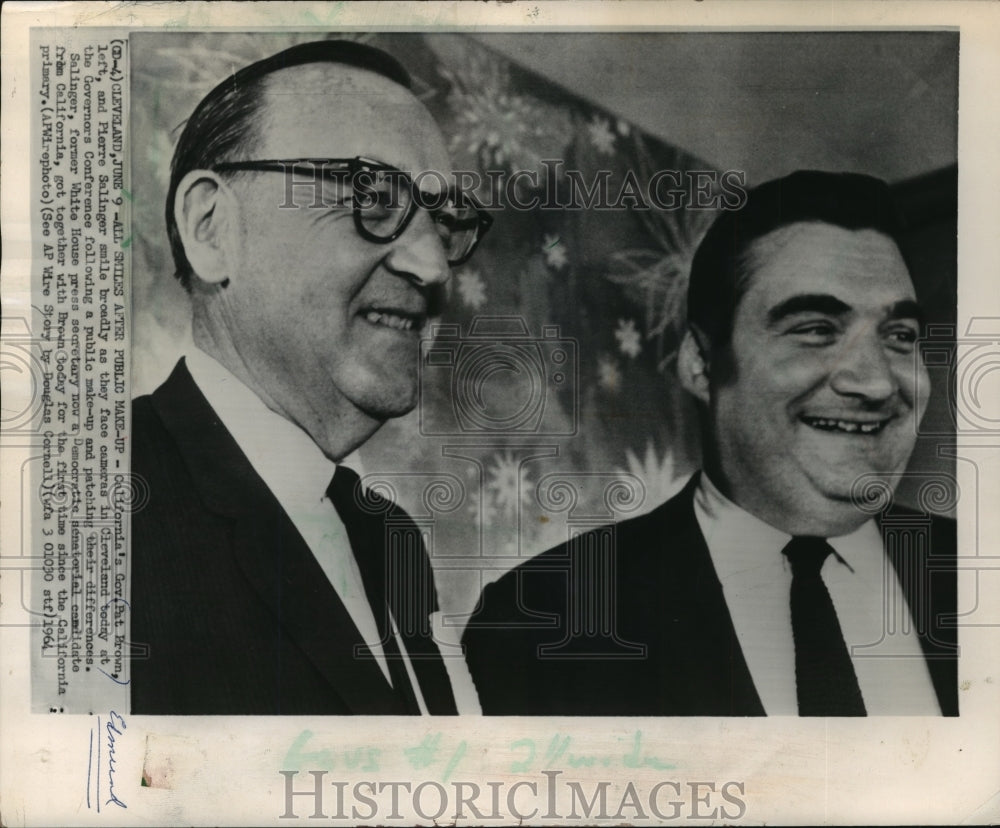 1964 Press Photo Pat Brown and Pierre Salinger in Cleveland patch up differences- Historic Images