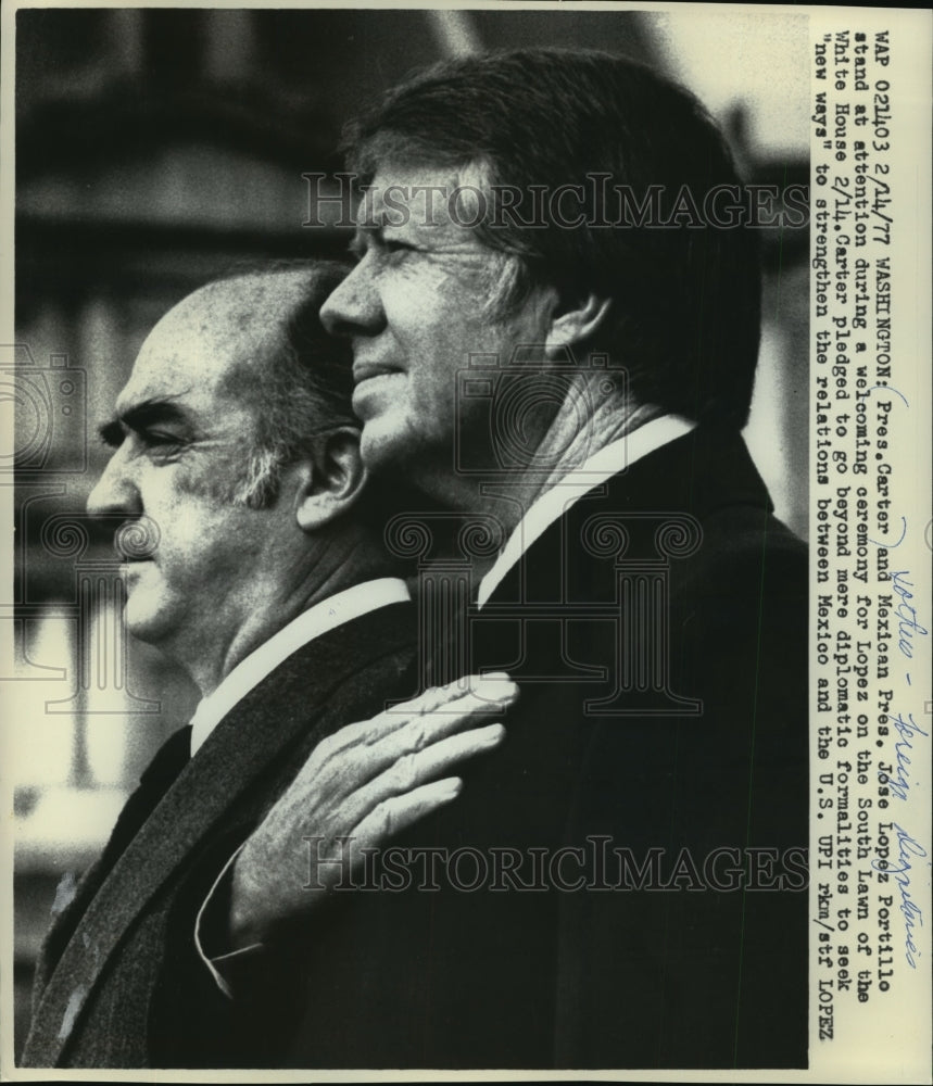 1977 Press Photo President Carter and Mexican Pres. Jose Lopez Portillo-Historic Images