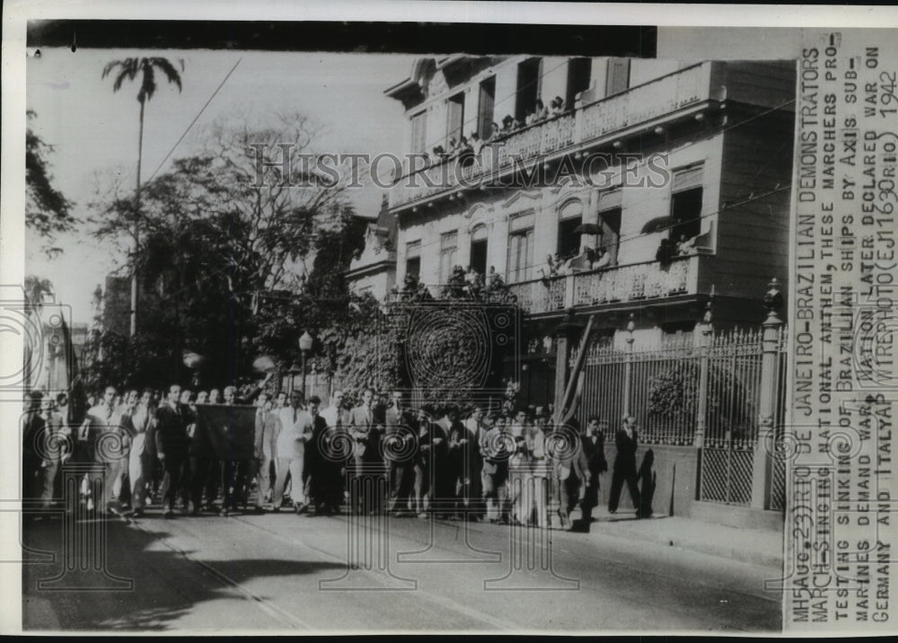 1942 Press Photo Brazilians Protest Sinking of Brazilian Ships by Axis Forces - Historic Images