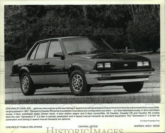 1986 Press Photo Chevrolet Cavalier RS Series Subcompact Notchback Sedan-Historic Images