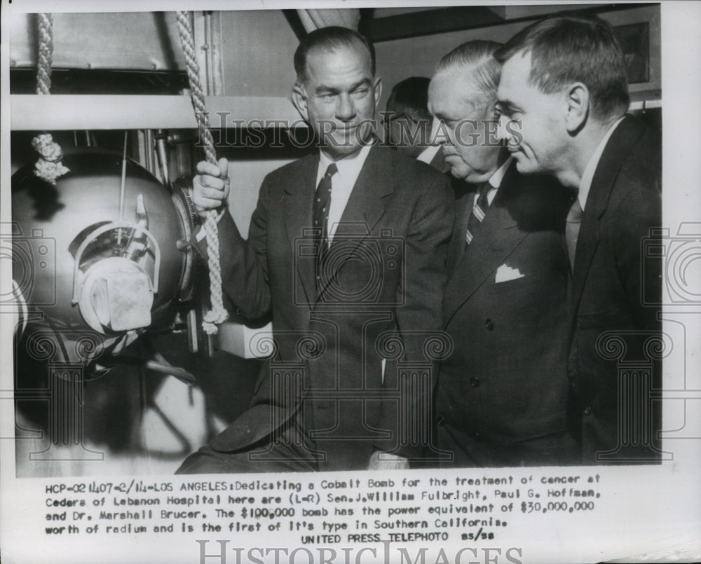 1955 Press Photo New Cobalt Bomb, treatment for Cancer, Cedars of Lebanon Hosp.-Historic Images