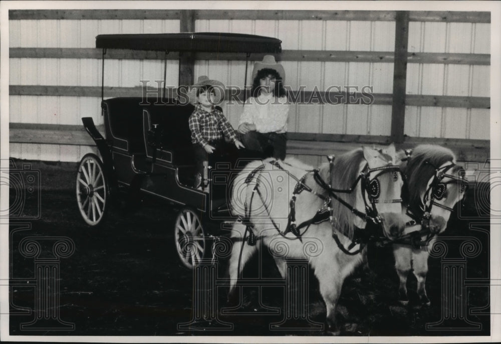 1989 Press Photo Pair of miniature horses pulling a wagon at Giant Circus Parade - Historic Images