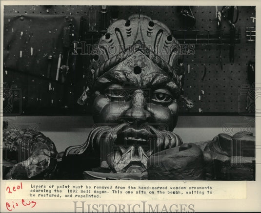 1984 Press Photo An Ornament on the 1892 Bell Wagon at Circus World Museum-Historic Images