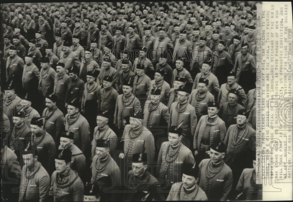 1938 Press Photo Men Participating in Sokol Slet Exhibition, Czechoslovakia - Historic Images