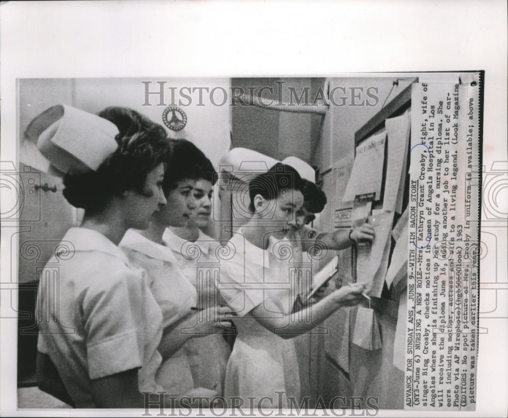 1963 Press Photo Mrs. Kathryn Grant Crosby, nurse in Queen of Angels Hospital-Historic Images