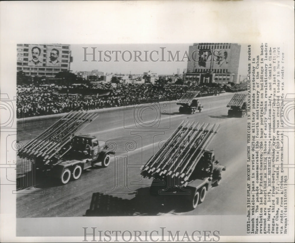 1963 Press Photo Display of rocket launching vehicles in Havana military parade-Historic Images