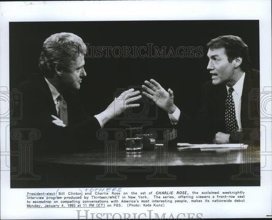 1993 Press Photo Bill Clinton and Charlie Rose on the set of "Charlie Rose"-Historic Images