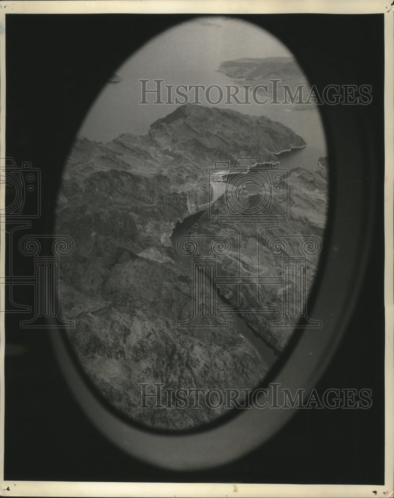 1959 Press Photo Hoover Dam Seen From Window of Airplane - mja73185 - Historic Images