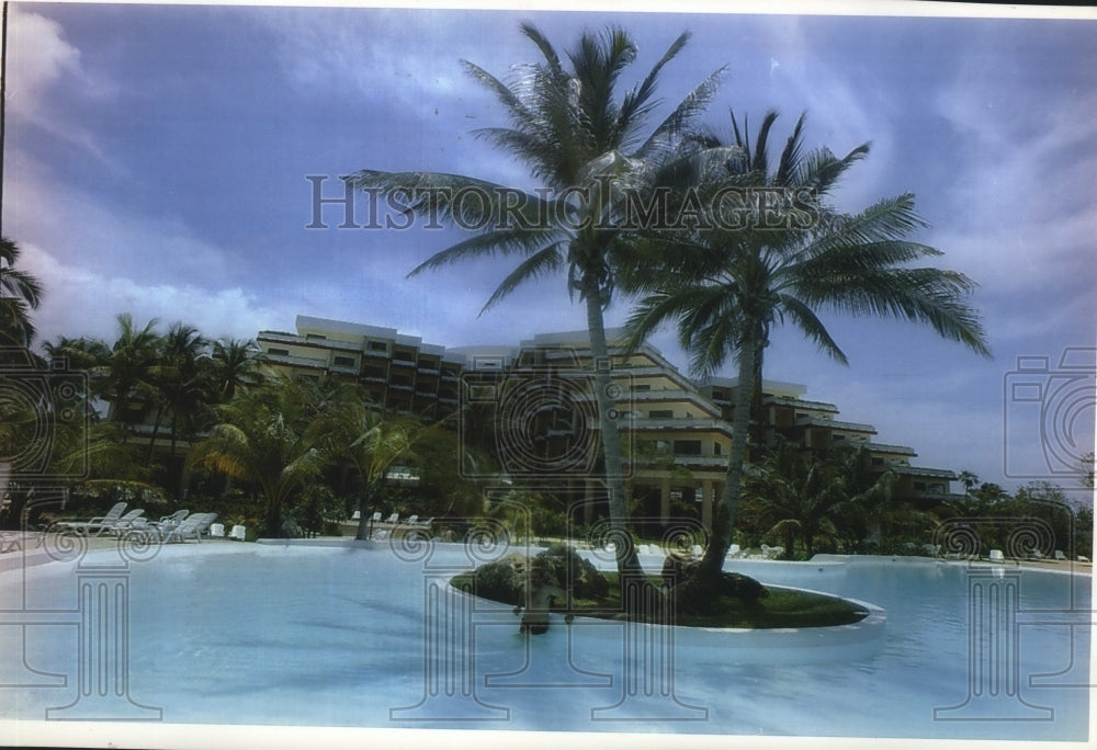 1993 Press Photo Palm Tree in the Swimming Pool at the Melia Hotel, Cuba - Historic Images