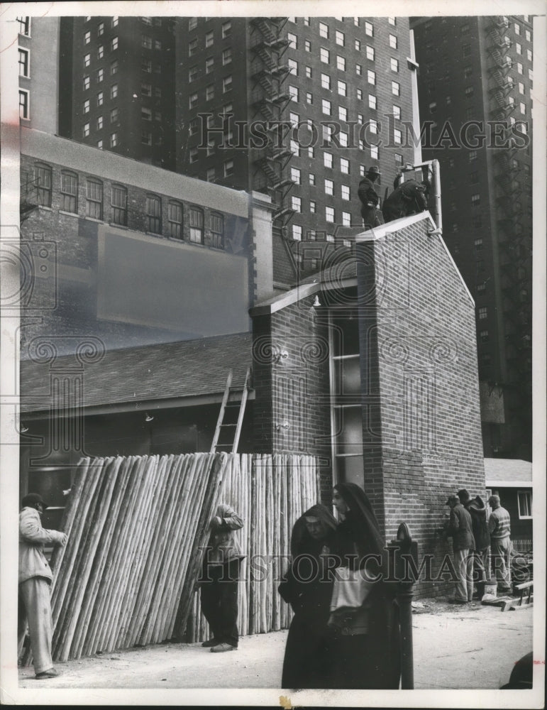 1956 Press Photo Prefabricated church being constructed in Chicago, Illinois-Historic Images