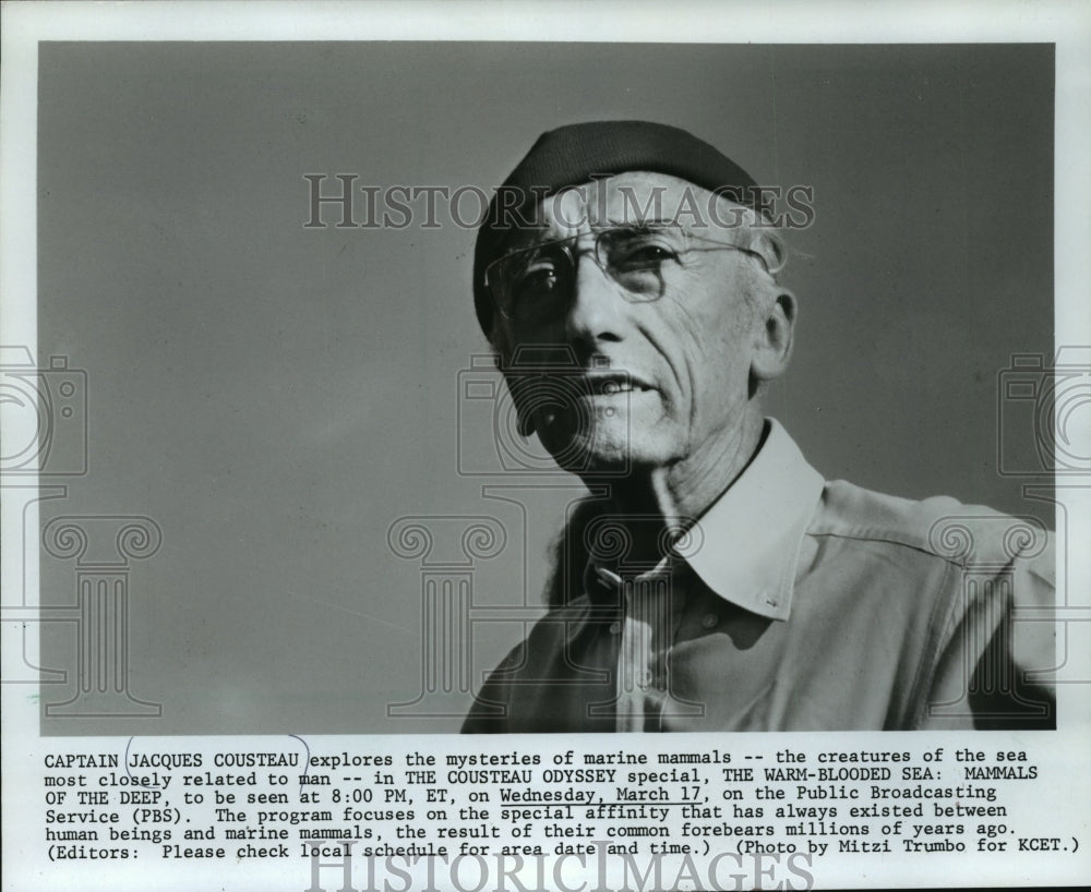 1982 Press Photo Jacques Cousteau In &quot;The Warm-Blooded Sea: Mammals Of The Deep&quot; - Historic Images