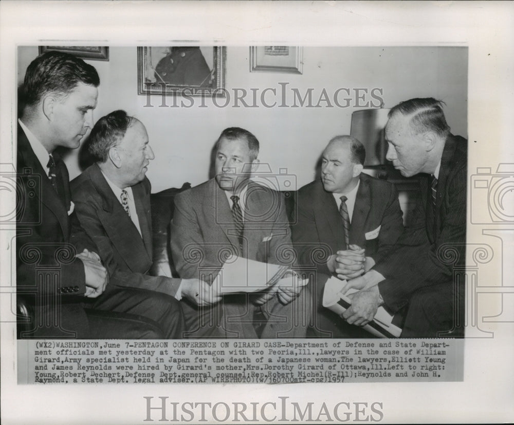 1957 Press Photo lawyers in a conference on the Girard Case at the Pentagon - Historic Images