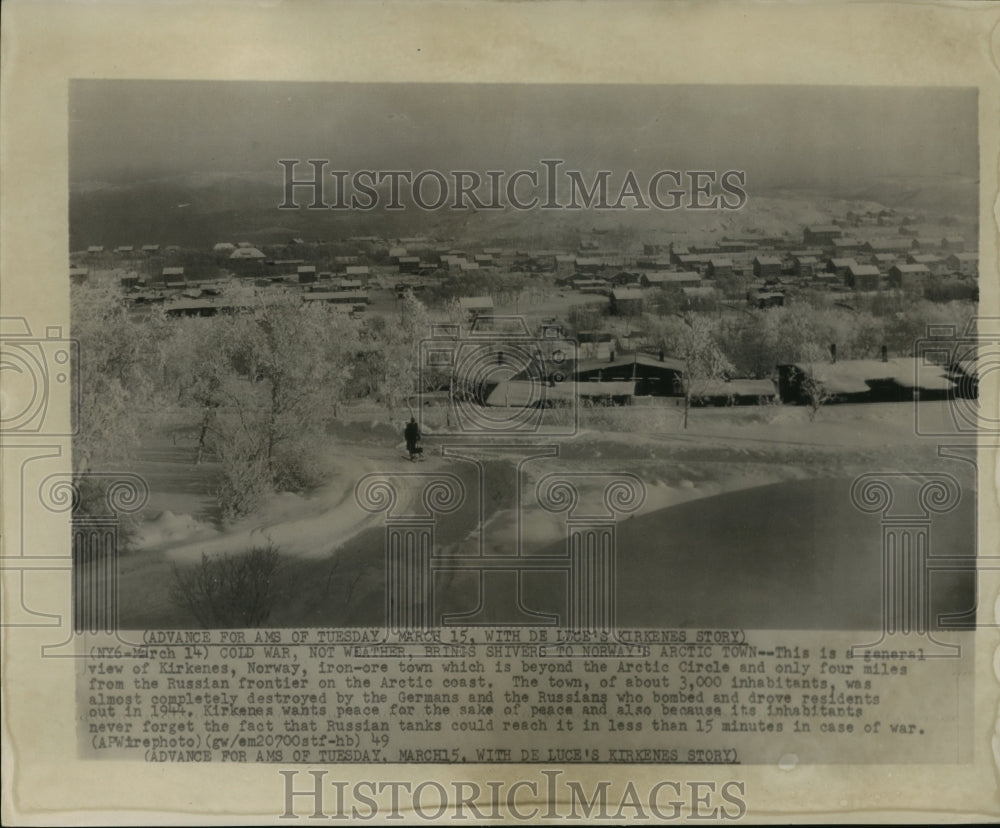 1949 Press Photo Kirknes, Norway is only four miles from the Russian frontier - Historic Images