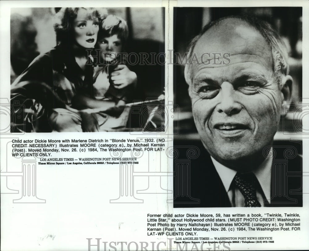 1984 Press Photo Young and old picture of child actor Dickie Moore - mja78142-Historic Images
