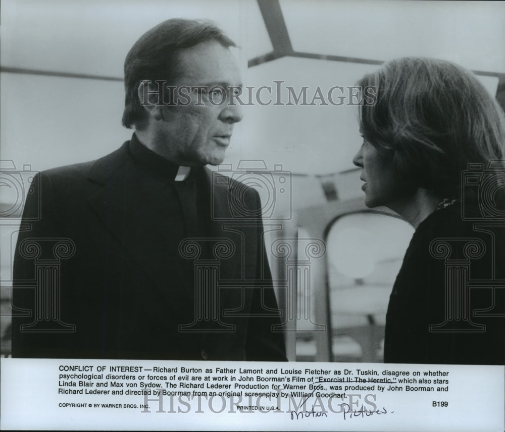 Press Photo Richard Burton and Louise Fletcher &quot;Exorcist ll: The Heretic,&quot; - Historic Images