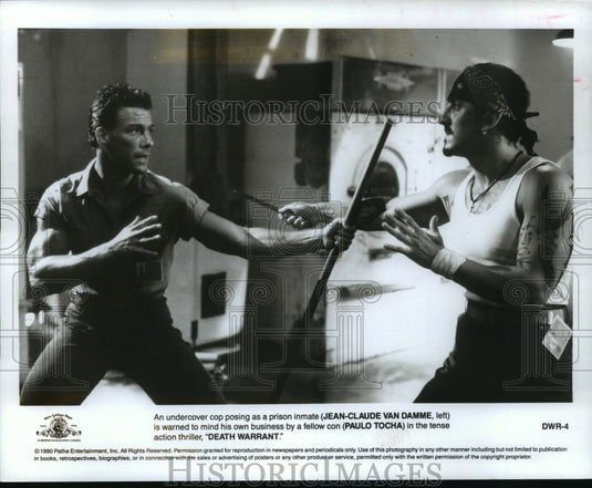 1991 Press Photo Jean-Claude Van Damme and Paulo Tocha in "Death Warrant" - Historic Images