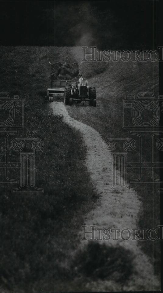 1994 Press Photo Colgate, Wisconsin, resident Fred Linsted cuts hay on his farm-Historic Images