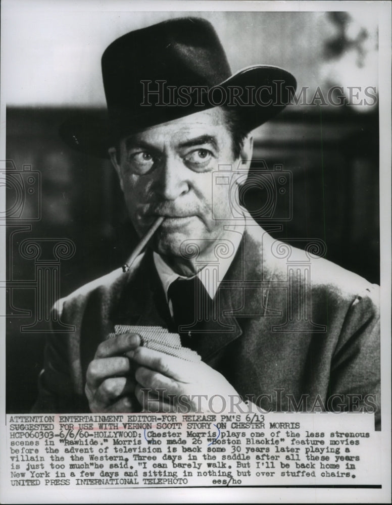 1960 Press Photo Chester Morris in a scene from a new western &quot;Rawhide&quot; - Historic Images