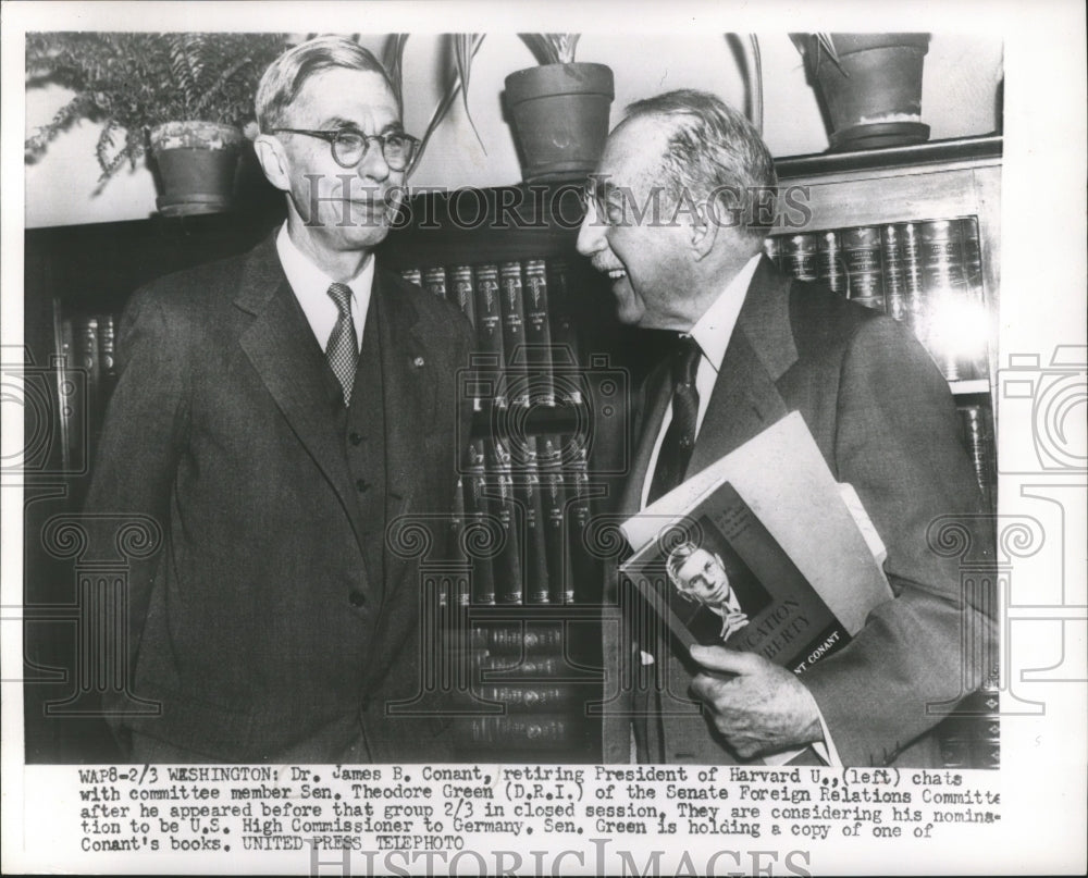 1953 Press Photo James B. Conant and Theodore Green - mja79353-Historic Images