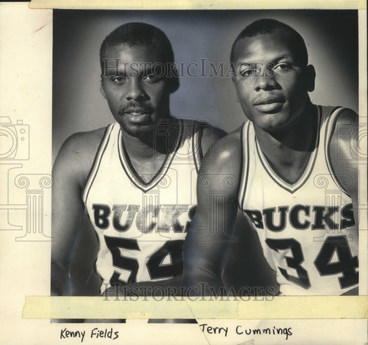 1985 Press Photo Milwaukee Bucks basketball, Terry Cummings and Kenny Fields - Historic Images