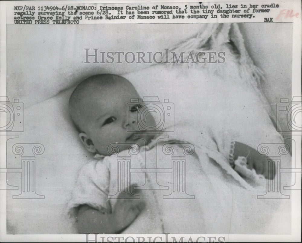 1957 Press Photo Princess Caroline of Monaco, 5 months old - mja79821- Historic Images