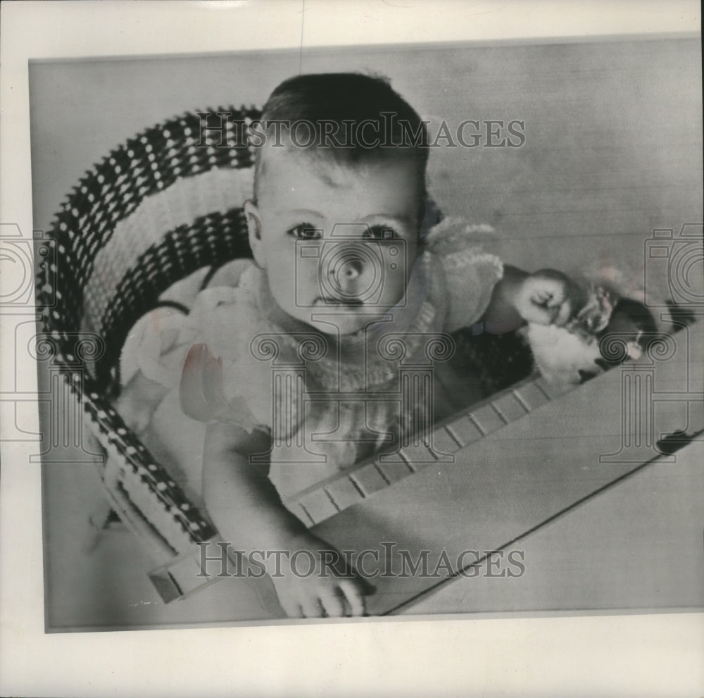 1958 Press Photo Princess Caroline of Monaco playing a toy piano - mja79823-Historic Images