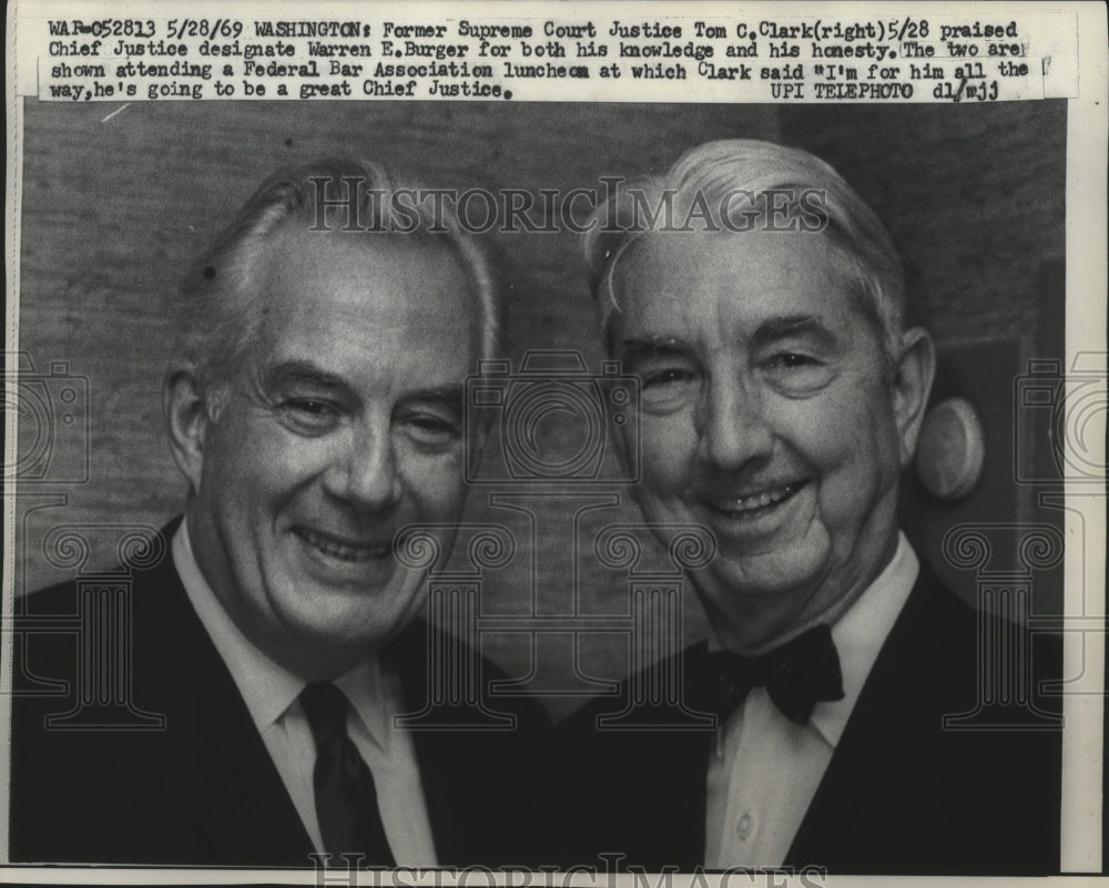 1969 Press Photo Tom C. Clark and Warren E. Burger at a Federal Bar luncheon-Historic Images