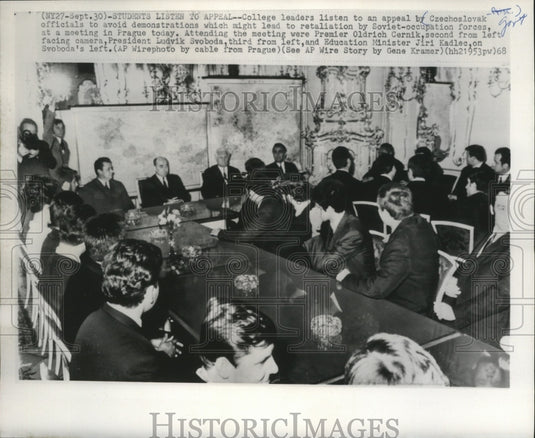 1953 Press Photo College leaders listen to an appeal by Czechoslovak officials - Historic Images