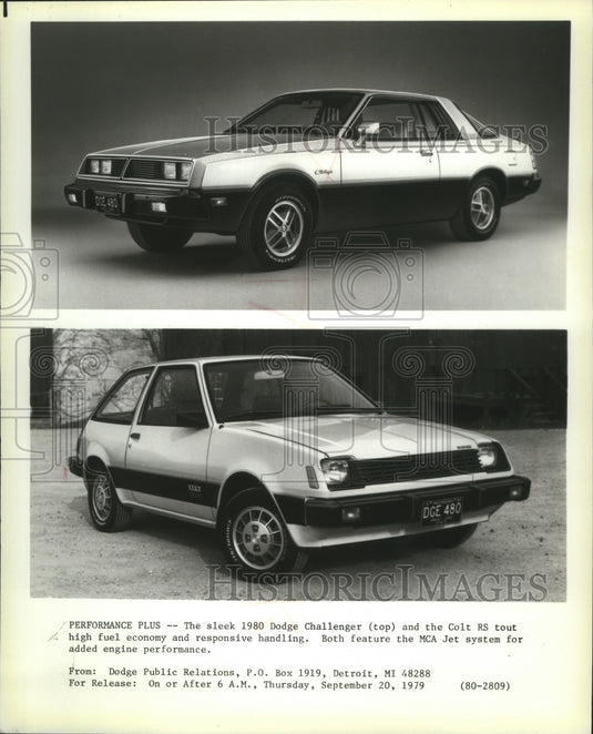 1979 Press Photo Dodge Challenger and Dodge Colt RS for 1980 - Historic Images