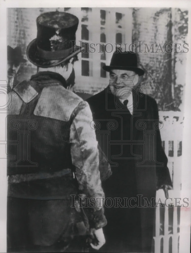 1959 Secretary of State John Foster Dulles , with a chimney sweep - Historic Images